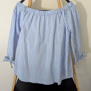 Potter's Pot Blue and White Striped Off the Shoulder Blouse